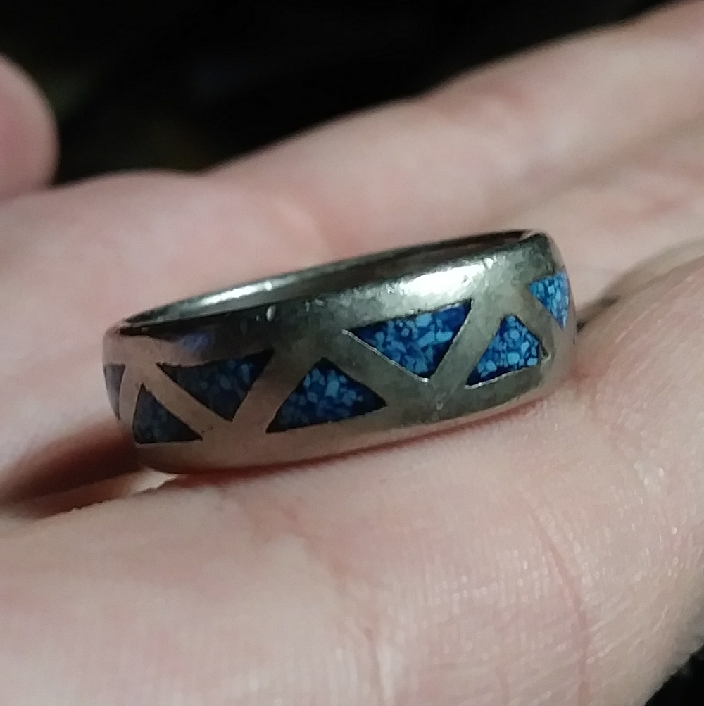 Vintage Silver Ring Turquoise Inlay Mens 9 - Picture 4 of 4